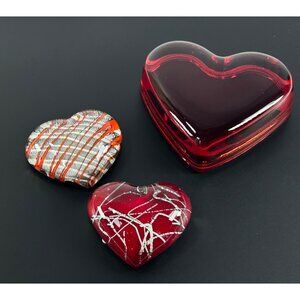 GLOBAL VILLAGE GLASS STUDIOS Heart Paperweights Bundle of 3 Decorative Art Glass